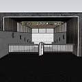 Modern Garage Entrance Design With Marble Walls Metal Accents Signage And Greenery