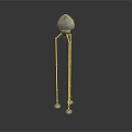 Silver Robot With Green Eye And Long Slender Legs Standing On Dark Surface