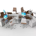 Modern Office Desks With Computers Chairs And Drawer Cabinets In Workspace