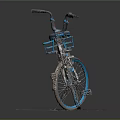Old Blue And Gray Bicycle With Front Basket Black Handlebar And Blue Tires