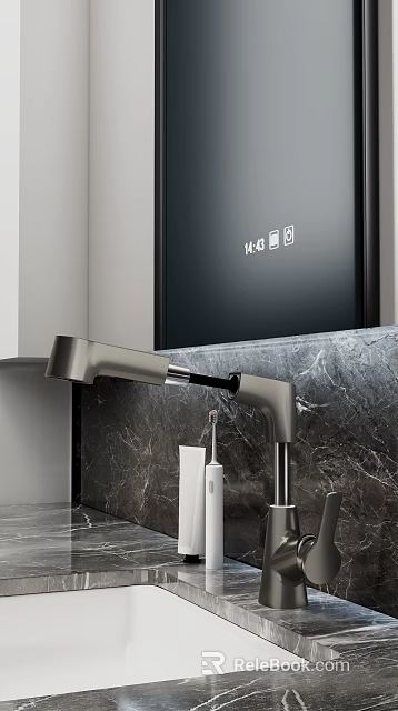 Modern Bathroom Vanity with Marble Countertop Sleek Faucet and Toothbrush Holder 3d model 