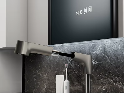 Modern Bathroom Vanity with Marble Countertop Sleek Faucet and Toothbrush Holder 3d model