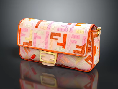 Stylish Fashion Bag With Colorful Geometric Pattern Golden Buckle And Orange Trim 3d model