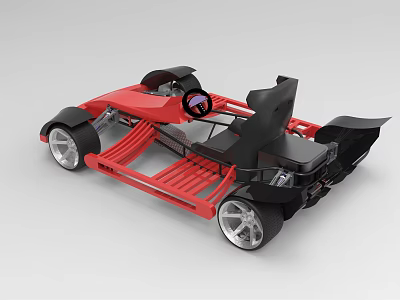 Red And Black Open Frame Racing Cart With Silver Wheels And Seats 3d model