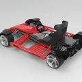 Red And Black Open Frame Racing Cart With Silver Wheels And Seats
