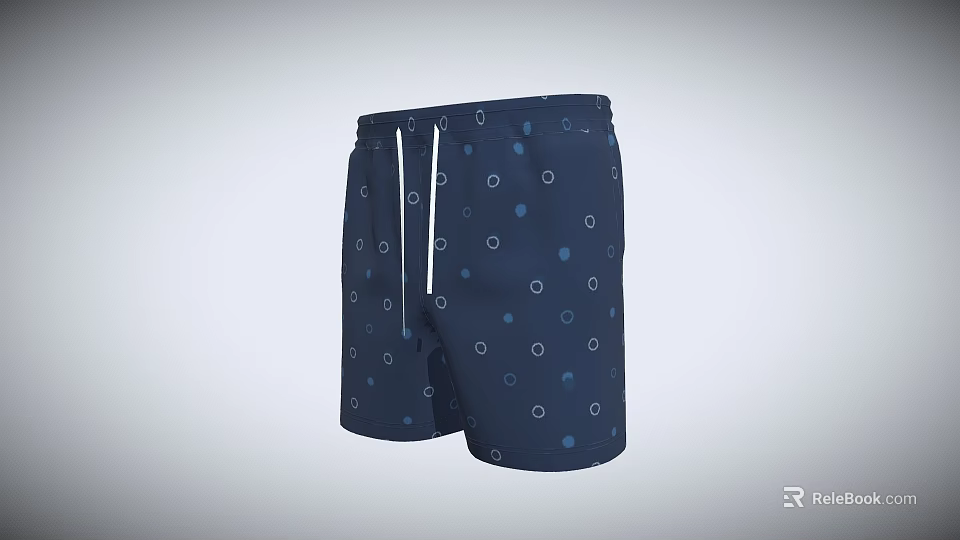 Dark Blue Shorts With White Drawstring And Circle Dot Patterns Design 3d model 