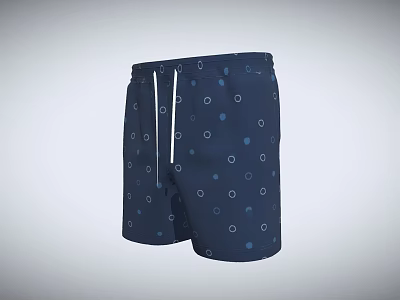 Dark Blue Shorts With White Drawstring And Circle Dot Patterns Design 3d model