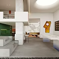 Modern Front Desk Reception Interior Design With White Counter Green Cabinets And Artwork