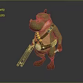 Green Cartoon Crocodile Warrior With Dual Guns Brown Belt And Red Decoration