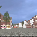Vibrant Commercial Street With Chinese Style Buildings Shops Pedestrians And Mountain Views At Evening