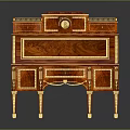 Antique Vintage Writing Desk With Rich Wood Grain And Gold Accent Trim Design
