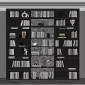 Modern Wooden Bookcase Interior Design With Stacked Books Decorative Sculptures and Vases
