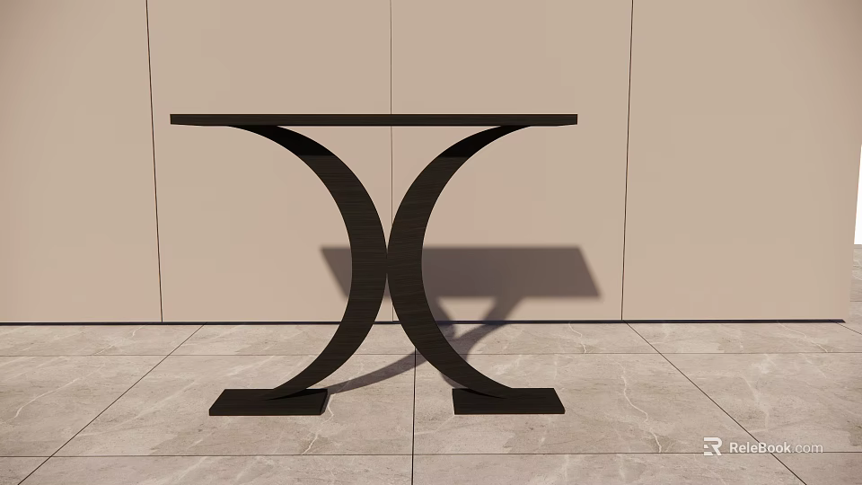 Modern Black Console Table With Unique Curved Base On Light Floor Against Wall 3d model 