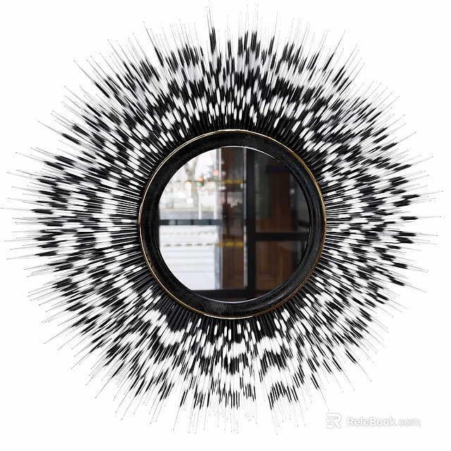 Stylish Round Mirror With Black And White Spiky Decorative Frame 3d model 