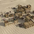 Traditional Desert Landscape With Ancient Buildings Domes And Flags On Sandy Ground