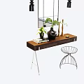 Modern Wooden Desk With Metal Legs Plant Vase And Decorative Books