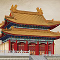 Traditional Ancient Chinese Architecture Multi Tiered Palace With Yellow Roof Red Pillars And Ornate Eaves