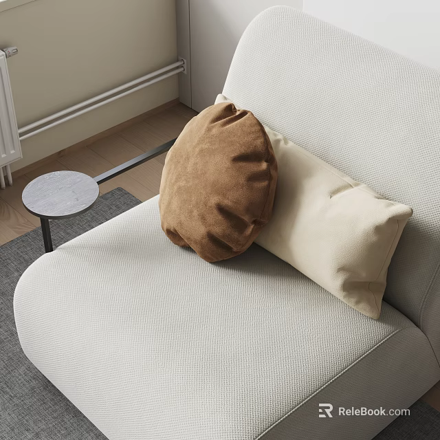 Brown Round And Beige Rectangular Fabric Pillows On Light Gray Sofa 3d model 