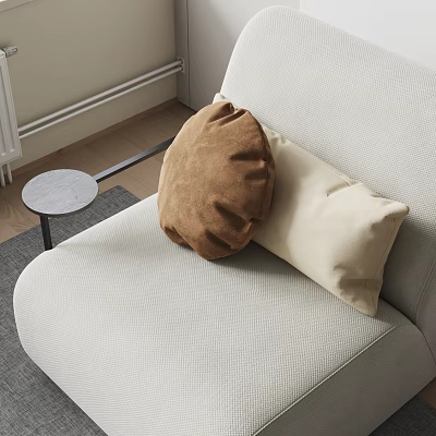 Brown Round And Beige Rectangular Fabric Pillows On Light Gray Sofa 3d model
