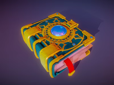 Magical Enchanted Book With Green Cover Golden Decorations Red Bookmark And Central Blue Gemstone 3d model