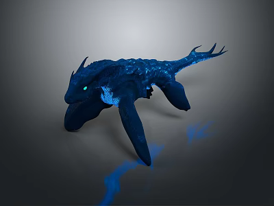 Blue Dragon Like Creature Game Movie Character With Glowing Eyes Scaled Body And Blue Aura 3d model
