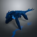 Blue Dragon Like Creature Game Movie Character With Glowing Eyes Scaled Body And Blue Aura