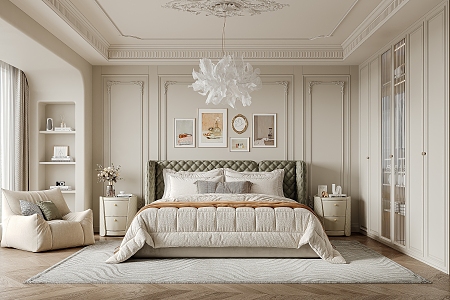 French Bedroom Cream Home Bedroom 3d model