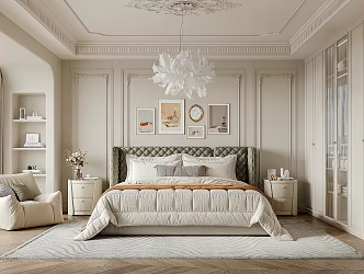 French Bedroom Cream Home Bedroom 3d model