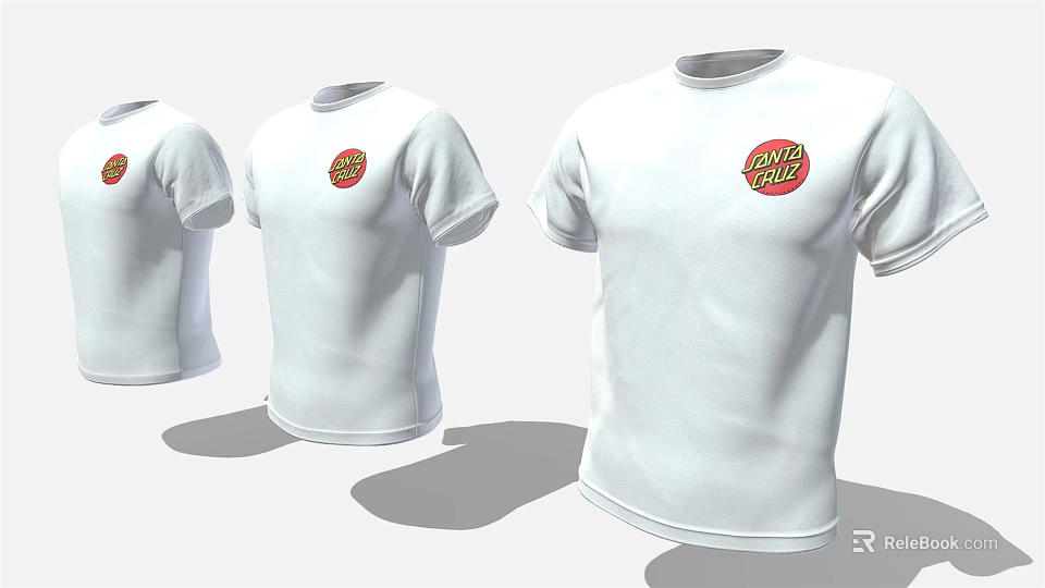 White T Shirts With Santa Cruz Logo Graphic Design For Casual Wear 3d model 