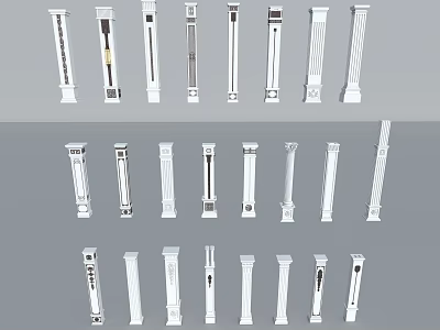 Various Styles Of Architectural Columns With Ornate Designs And Decorative Patterns 3d model