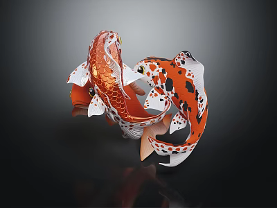 Vibrant Koi Fish With Orange White Black Spots Swimming Against Dark Background With Glossy Scales 3d model