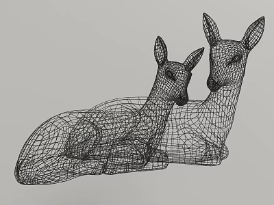 Decorative Ornament Set Featuring Wire Mesh Deer Figures For Home Decor 3d model