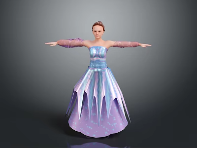 Woman In Purple Sparkling Long Dress With Arms Outstretched Gracefully 3d model