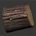 Rustic Wooden Stump With Cross Section Growth Rings And Natural Bark Texture