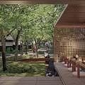 Wooden Garden Walls In Serene Landscape With Trees Lawn And Stone Pathway