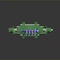 Green And Blue Industrial Mechanical Device With Transparent Casing And Rotary Components
