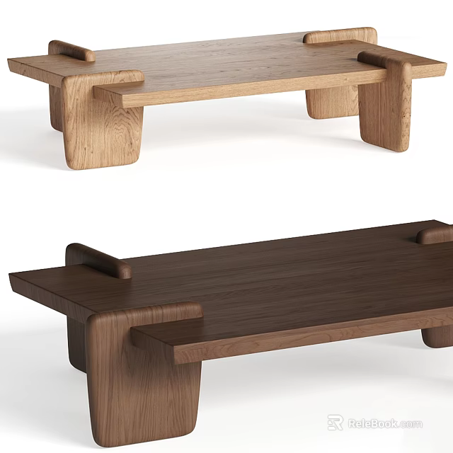 Minimalist Wooden Coffee Table With Two Tone Design And Sturdy Legs 3d model 