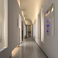 Modern Elevator Hallway Interior Design With Lighting Fixtures And Directional Signs