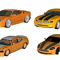 Four Yellow Cars With Black Stripes In Different Styles On White Background