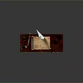 Mahogany Desk With Orange Knob Drawers And Green Bottle Rolled Paper Yellow Tool Small Candle