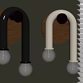 Modern Black And White Wall Lamps With Wooden Base And Transparent Bulbs On Green Wall