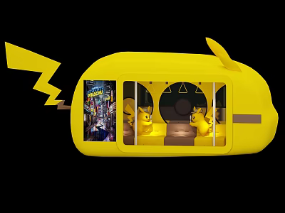 Yellow Pikachu Shaped Display Space With Windows Interior Pikachu Figures And Lightning Bolt 3d model