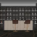 Elegant Wine Cellar Interior With Wine Racks Bottles Marble Bar Counter And Leather Stools 3d model