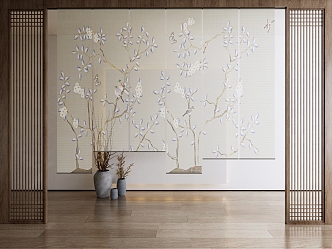 New Chinese-style Rolling Curtain Flower and Bird Painting Gauze Curtain 3d model