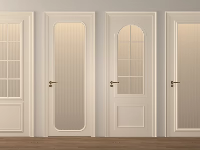 White Hinged Doors With Various Glass Panel Designs And Golden Handles In Modern Interior 3d model