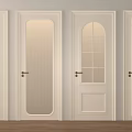 White Hinged Doors With Various Glass Panel Designs And Golden Handles In Modern Interior