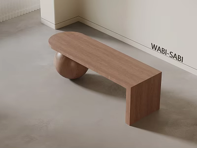 Wabi Sabi Wooden Stool With Curved Seat And Spherical Support In Minimalist Interior 3d model