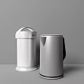 Contemporary Daily Household Appliances White Trash Bin and Silver Electric Kettle