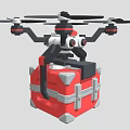 Multi Rotor Transport Aircraft With Red And Gray Package Box Design