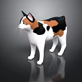 Three Colored Cat Figurine 3D Model in Standing Pose with Gray Background and Reflective Surface